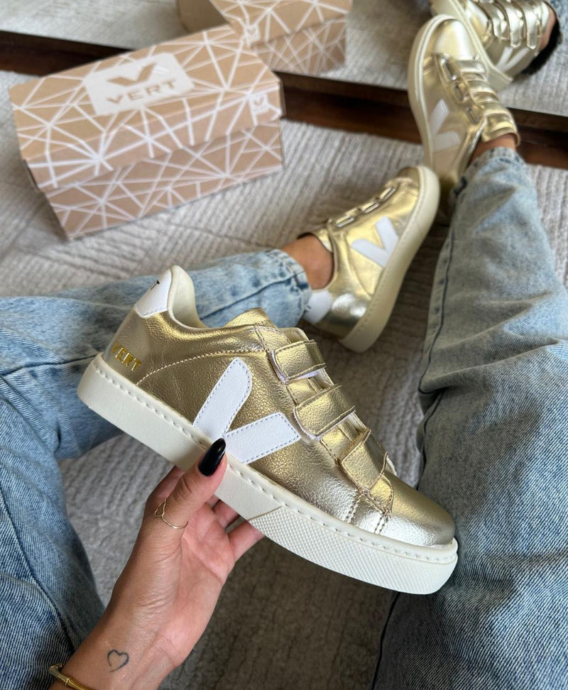 TENIS VERT VELCRO 1 DOURADO