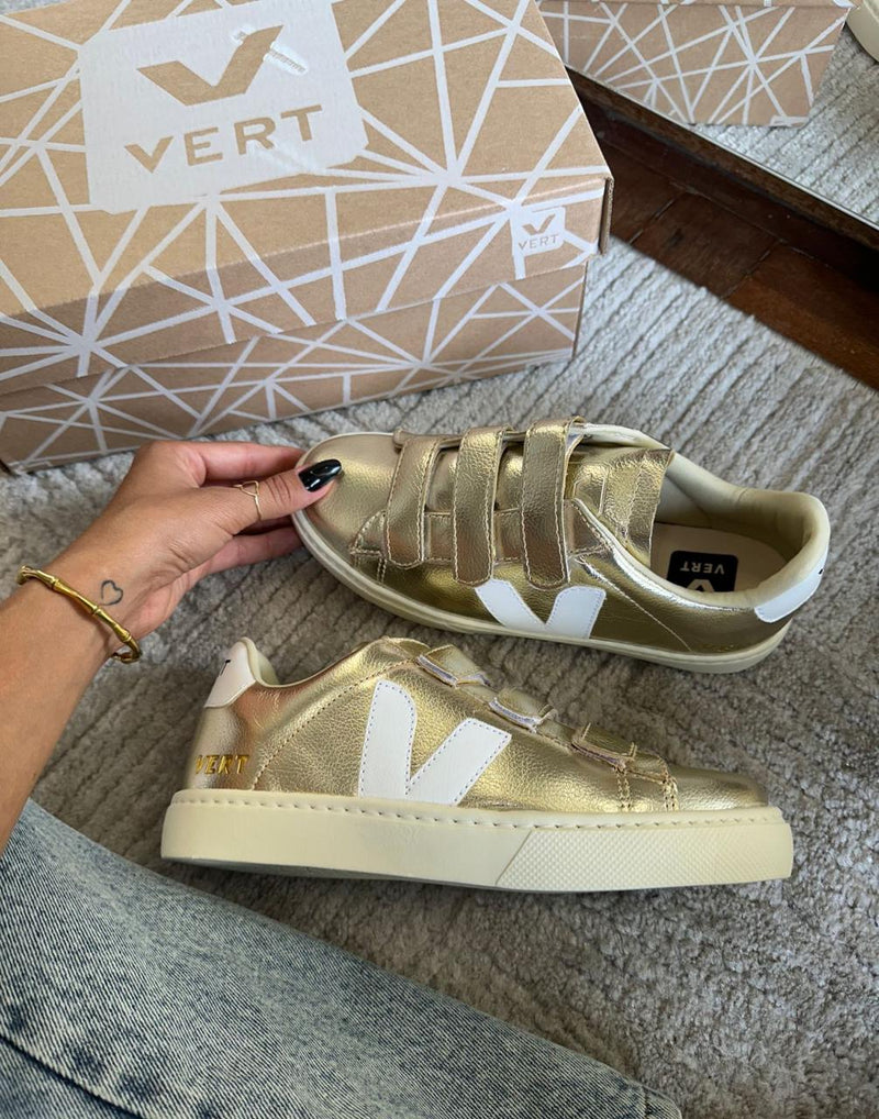 TENIS VERT VELCRO 1 DOURADO