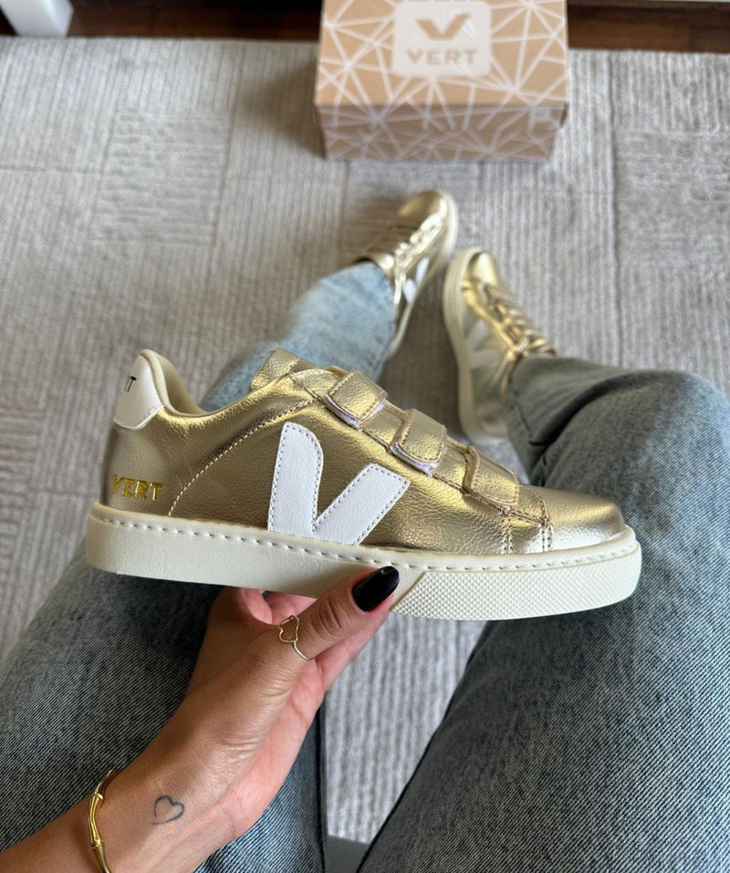 TENIS VERT VELCRO 1 DOURADO